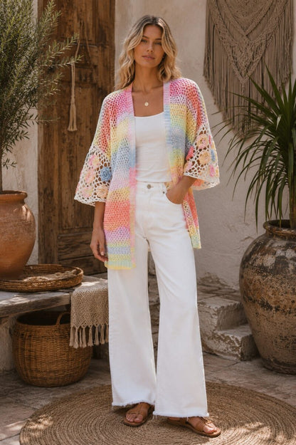 Rainbow Bloom Crochet Cardi