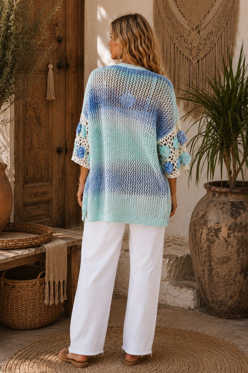 Seafoam Bloom Crochet Cardigan