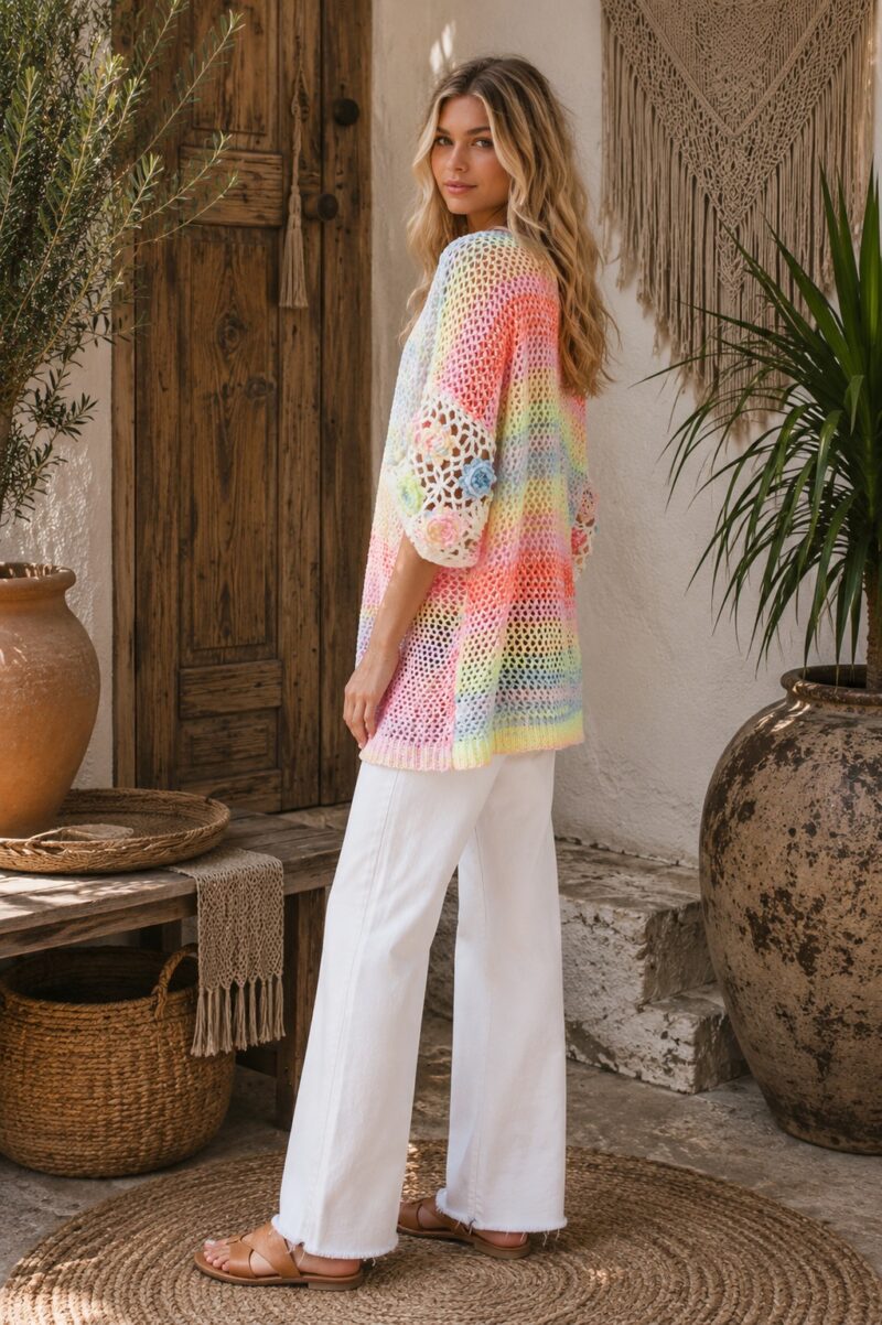 Rainbow Bloom Crochet Cardi
