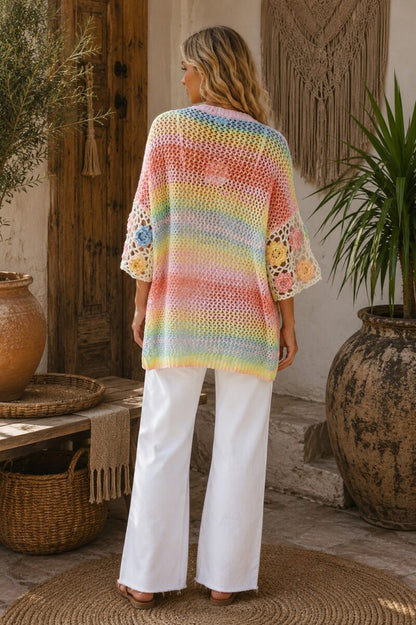 Rainbow Bloom Crochet Cardi