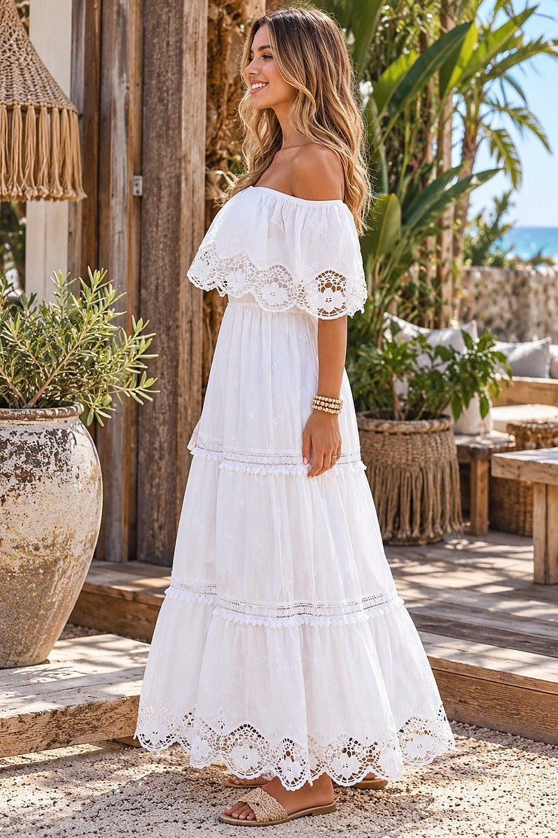 Ibiza Lace Maxi Dress – White