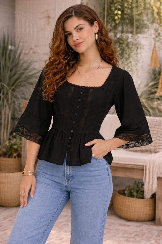Indira Lace Blouse Black