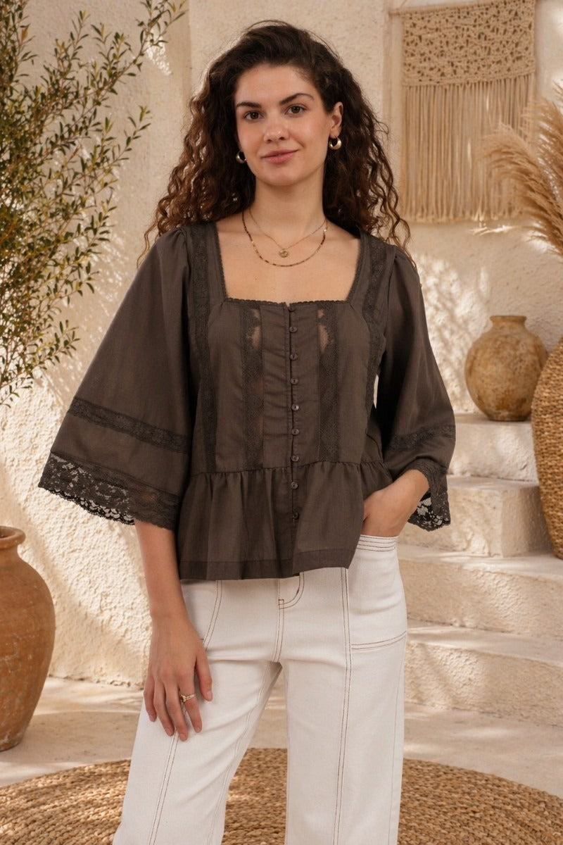 Indira Lace Blouse Chocolate