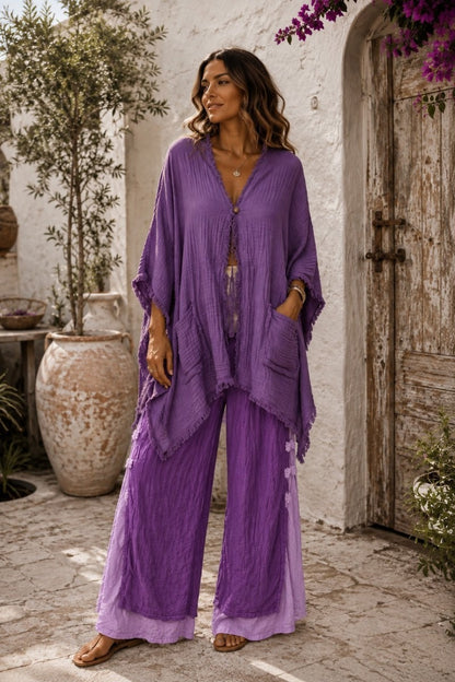 Nomad Drift Cotton Wide Leg Pants Purple