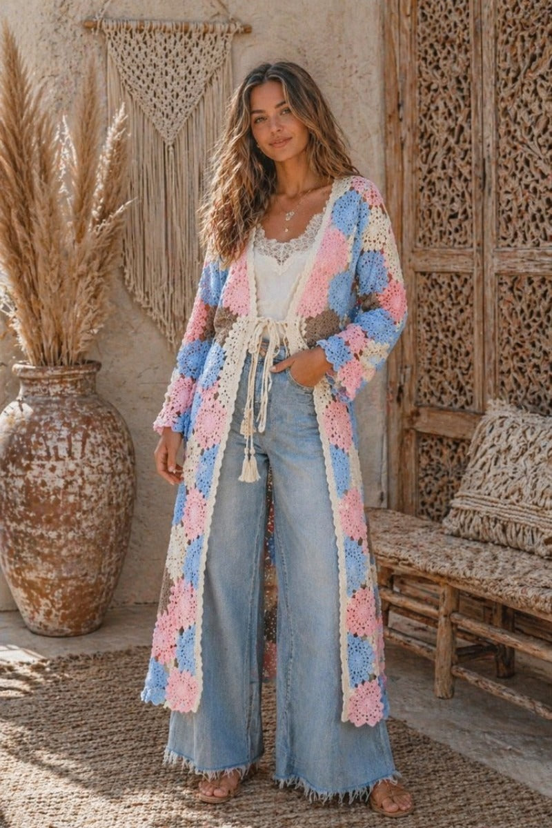 Crochet Duster Jacket Pink
