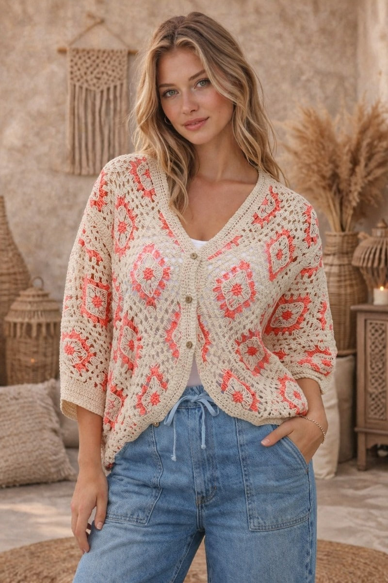 Pink Drift Crochet Cardi