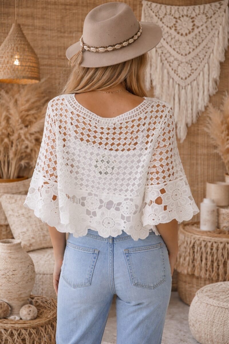 Marlow Crochet Lace Top White