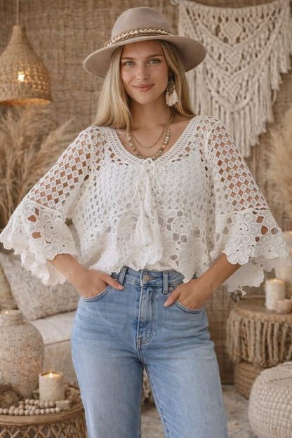 Marlow Crochet Lace Top White