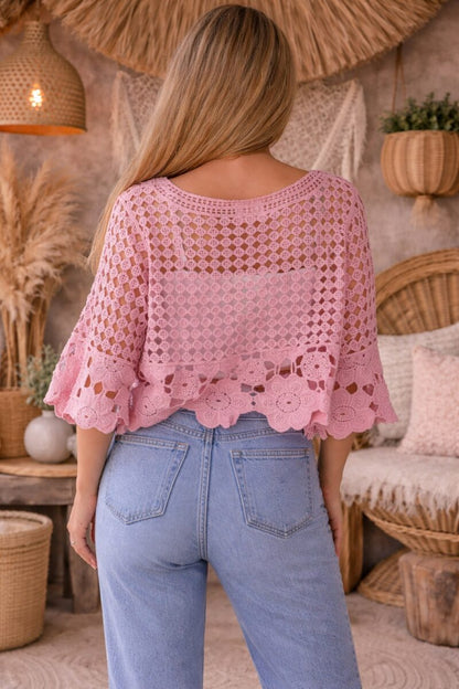 Marlow Crochet Lace Top Pink