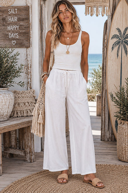 Saltwater Linen Pants White