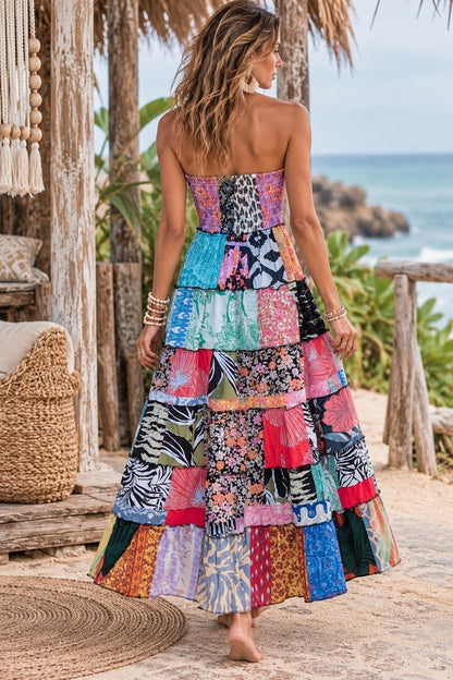 Gypsy Soul Patchwork Maxi Dress Bohemian Mosaic PWD1