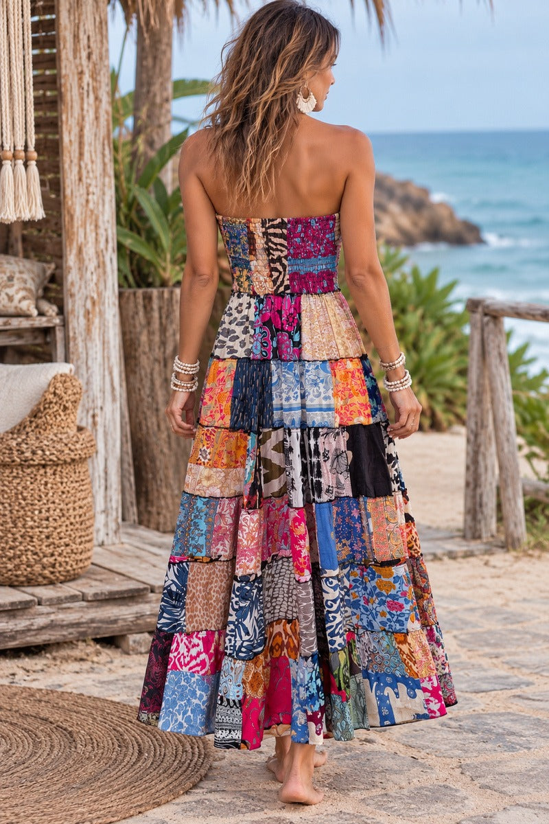 Gypsy Soul Patchwork Maxi Dress Bohemian Mosaic PWD2