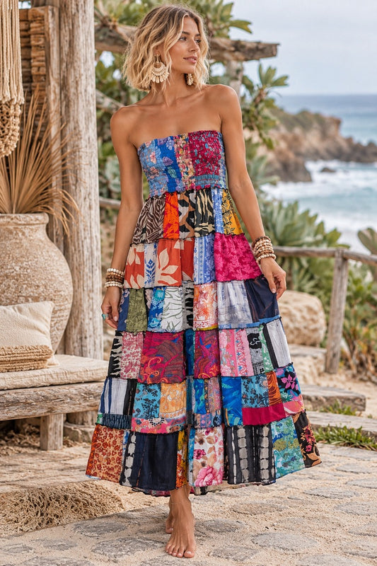 Gypsy Soul Patchwork Maxi Dress Bohemian Mosaic PWD3