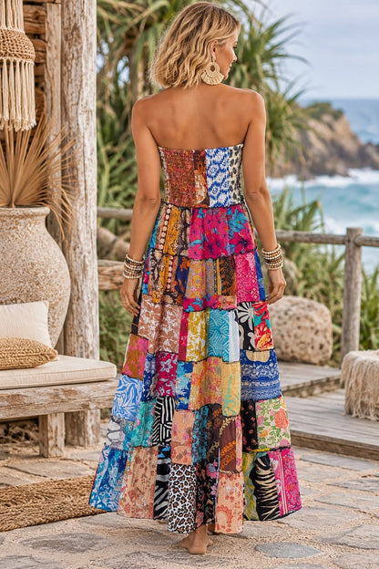 Gypsy Soul Patchwork Maxi Dress Bohemian Mosaic PWD4