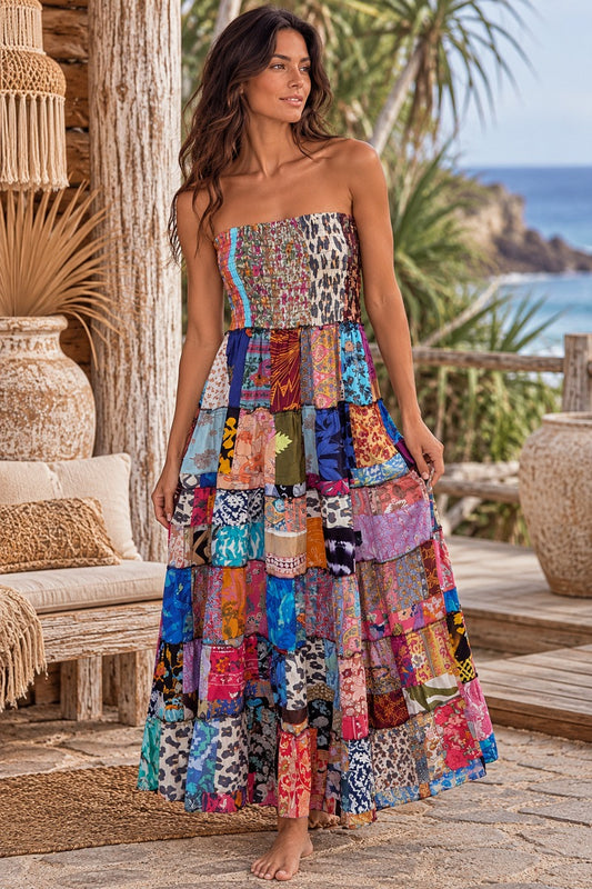 Gypsy Soul Patchwork Maxi Dress Bohemian Mosaic PWD6