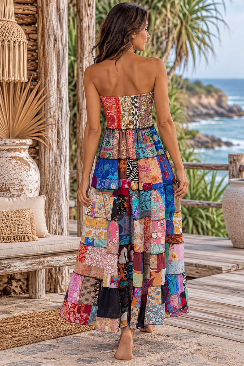 Gypsy Soul Patchwork Maxi Dress Bohemian Mosaic PWD6