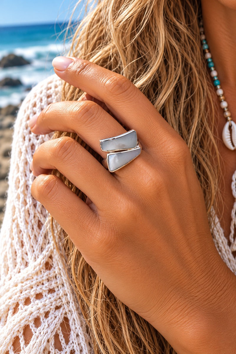 Reflections Pearl White Silver Adjustable Ring