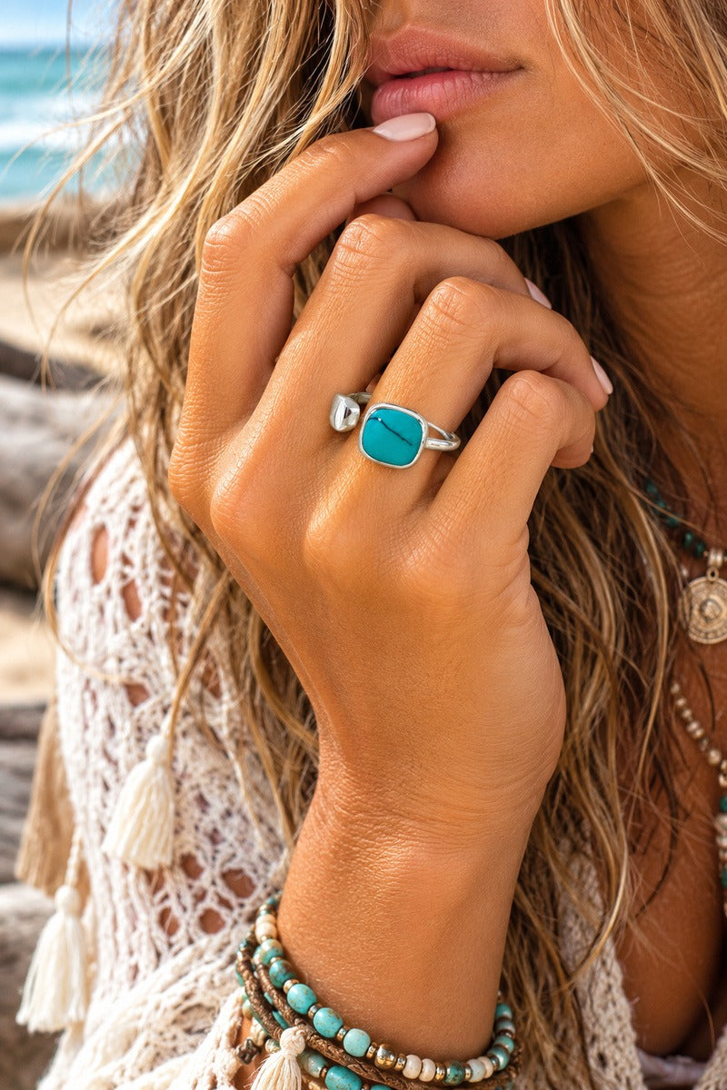 Coastal Soul Turquoise Silver Adjustable Ring