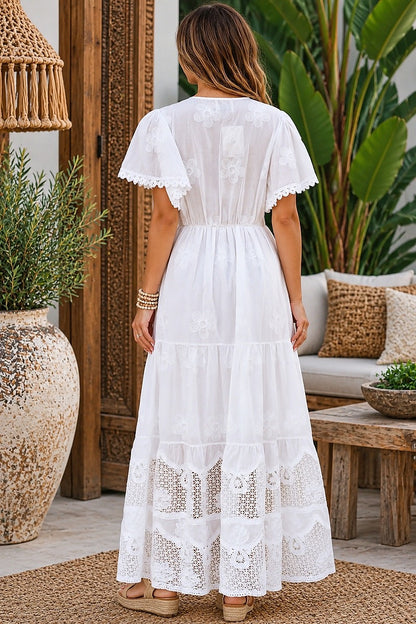 Ibiza Soleil Cotton Maxi Dress – White