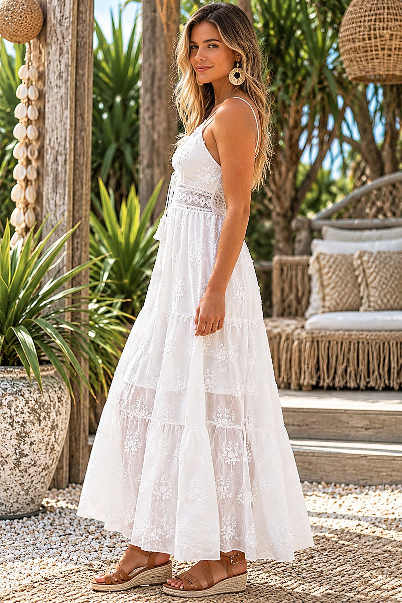 Zaira White Cotton Lace Maxi Dress