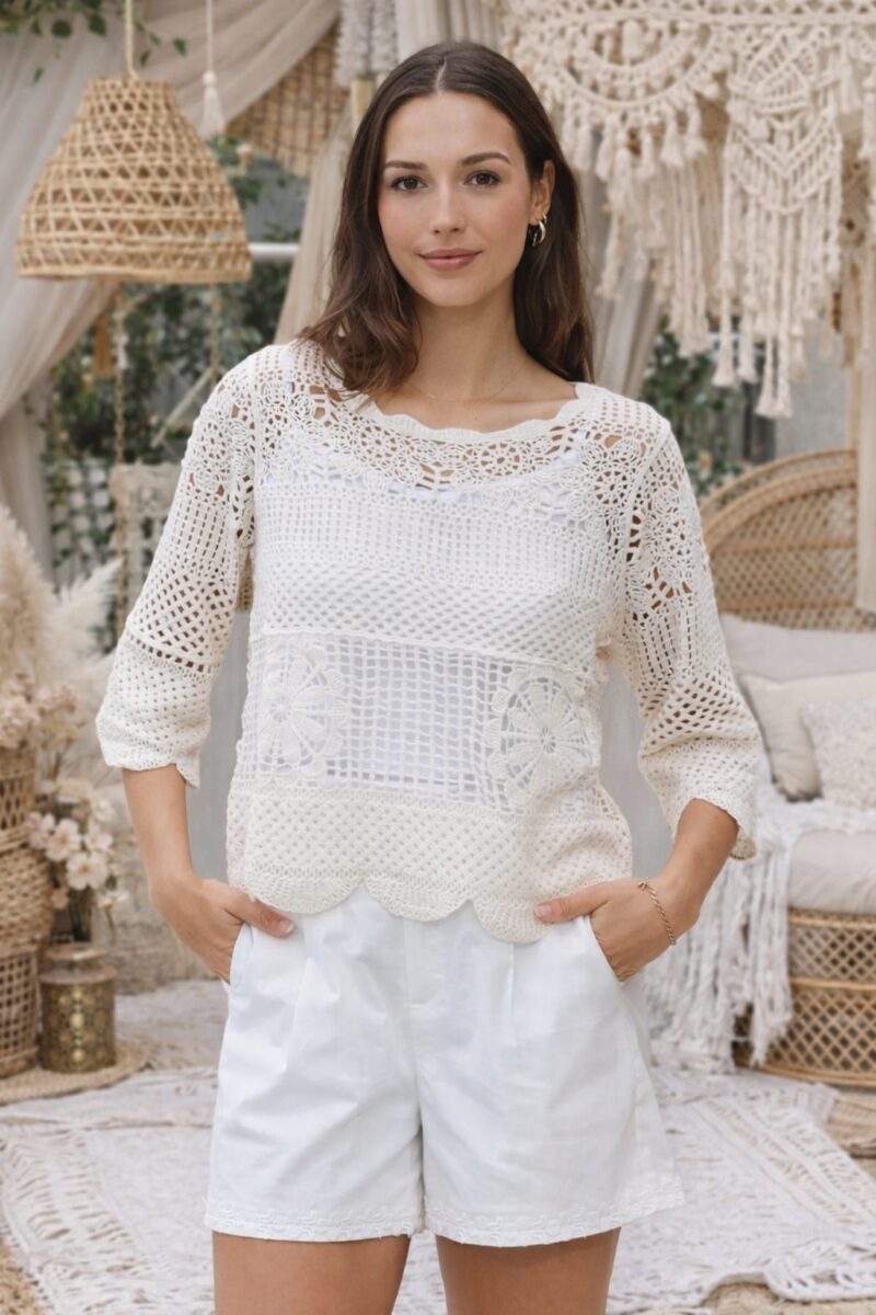 Coastal Lace Crochet Top Natural