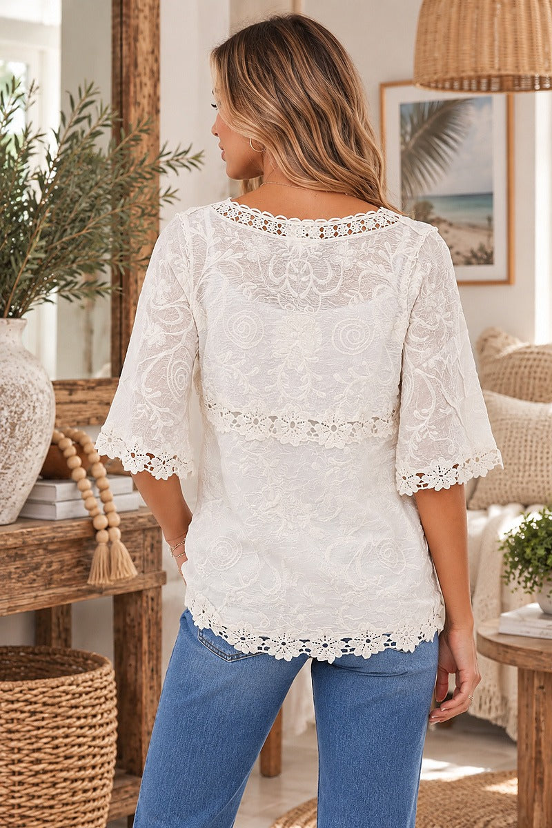 Willow Lace Crochet Top Natural