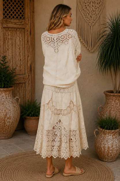 Bohemian Cotton Lace Maxi Skirt Natural