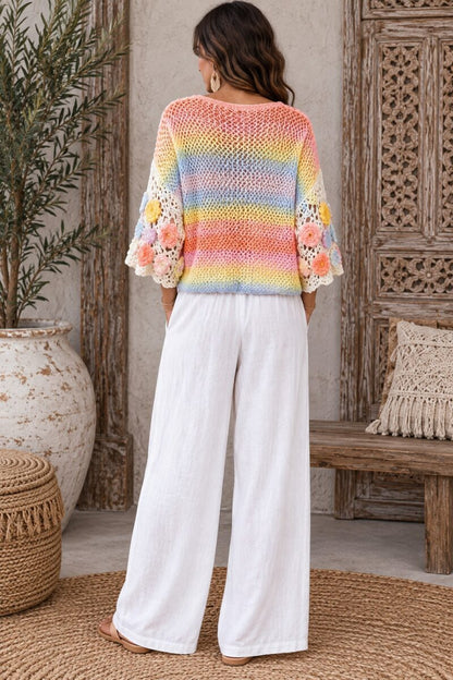 Pastel Bloom Crochet Knit Top