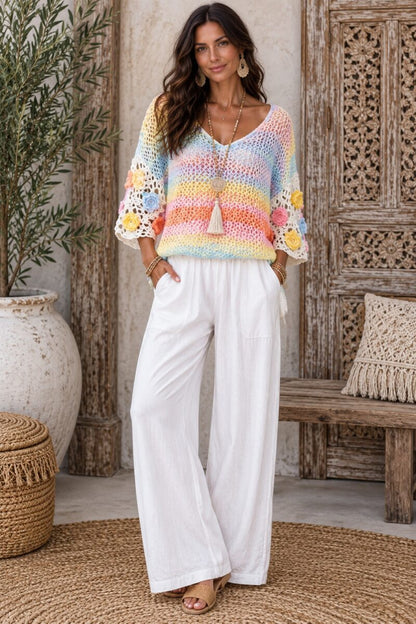 Pastel Bloom Crochet Knit Top