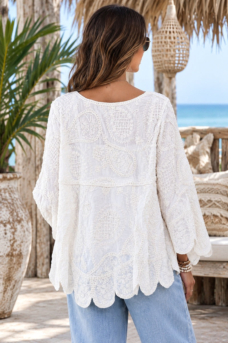 Ivory Moon Embroidered Top