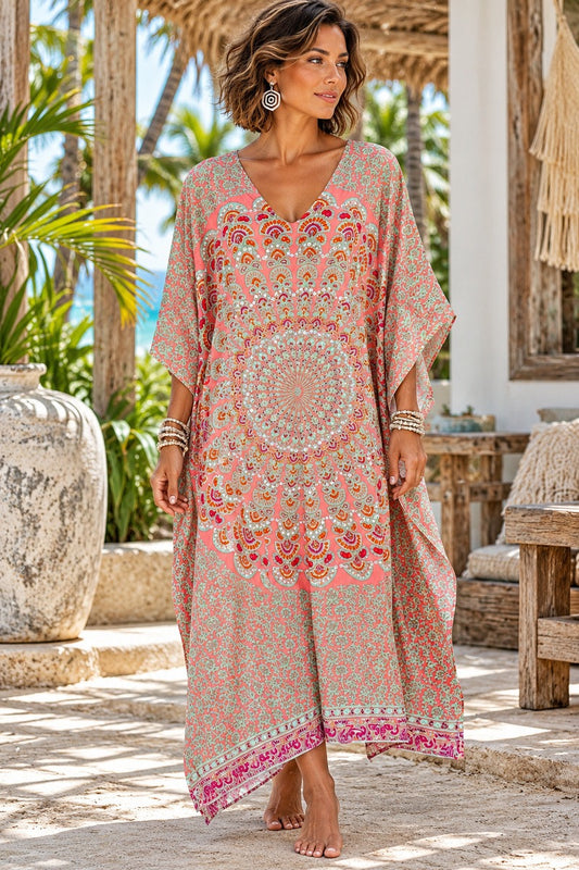 Sahara Soul Hand Beaded Kaftan Sage Pink