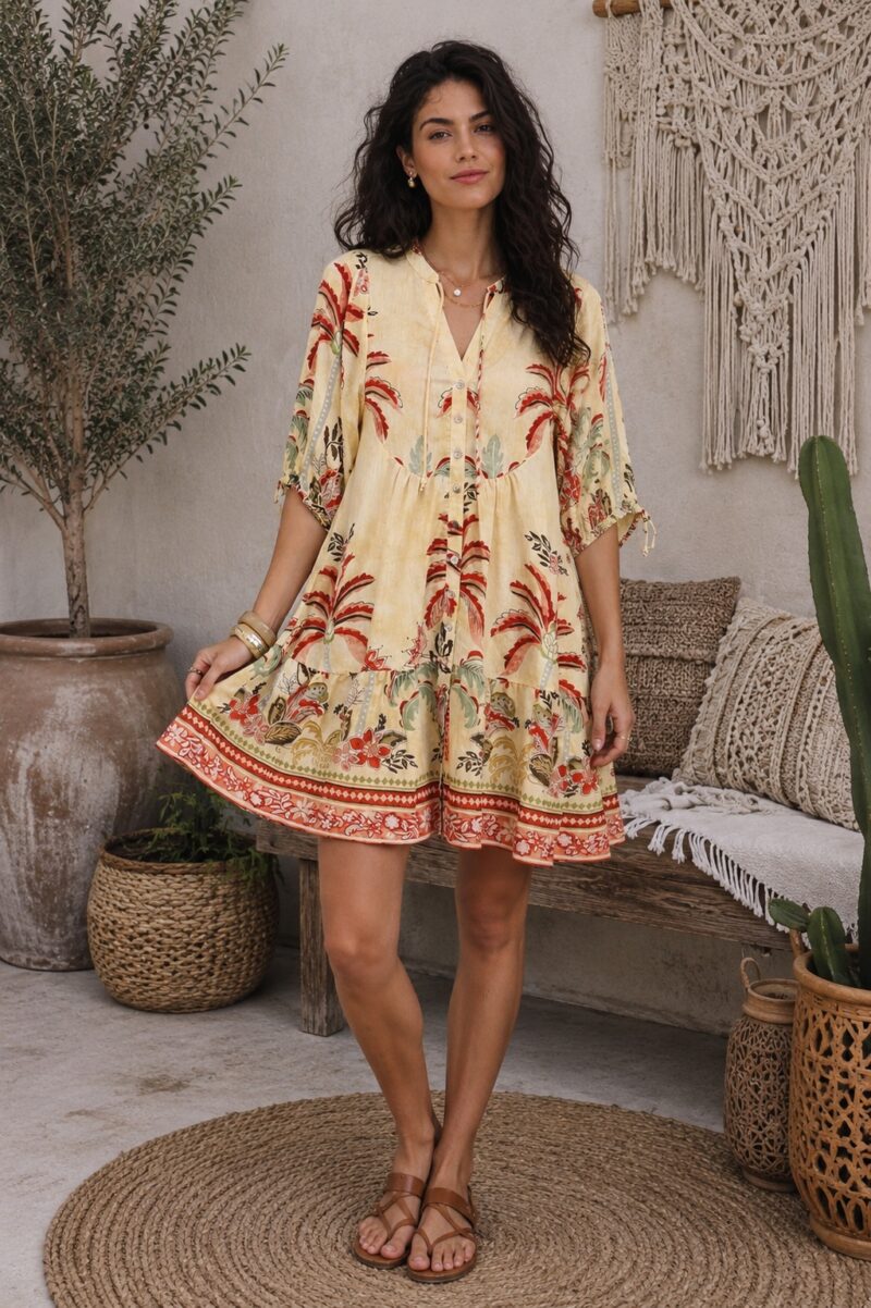 Sedona Palm Babydoll Dress