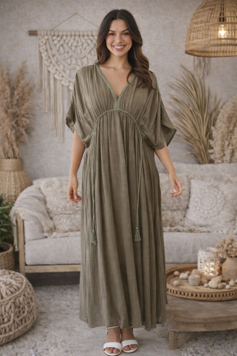 Boho Resort Maxi Dress Khaki