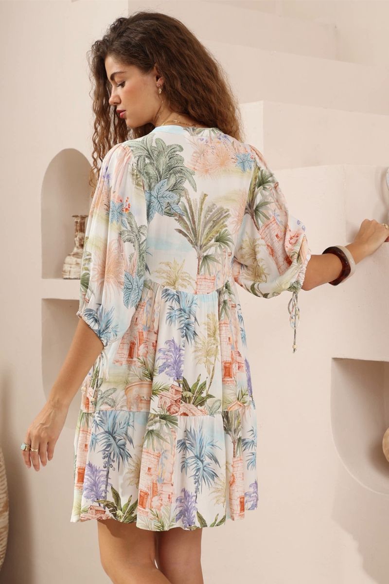 Azure Palm Baby Doll Dress