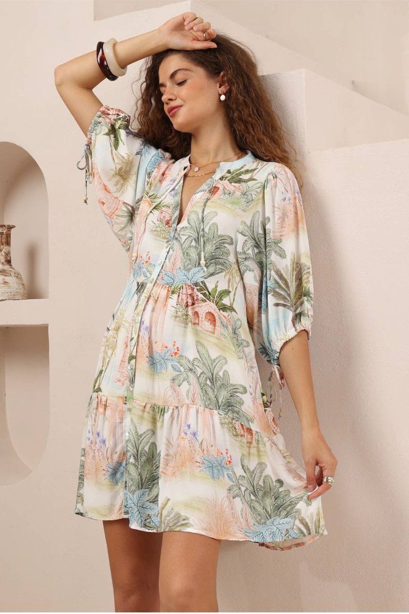 Azure Palm Baby Doll Dress