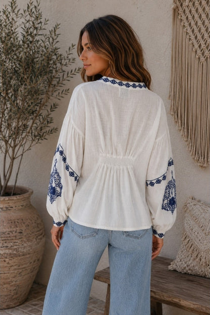 Santorini Breeze Cotton Blouse