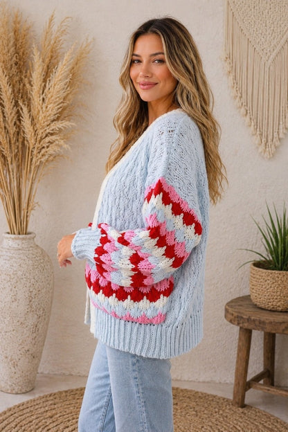 Raspberry Twist Knit Cardi