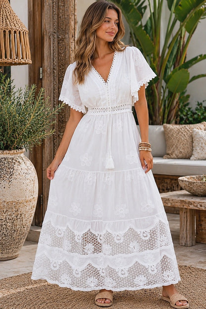 Ibiza Soleil Cotton Maxi Dress – White