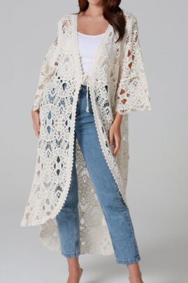 Boho Crochet Duster Jacket Natural