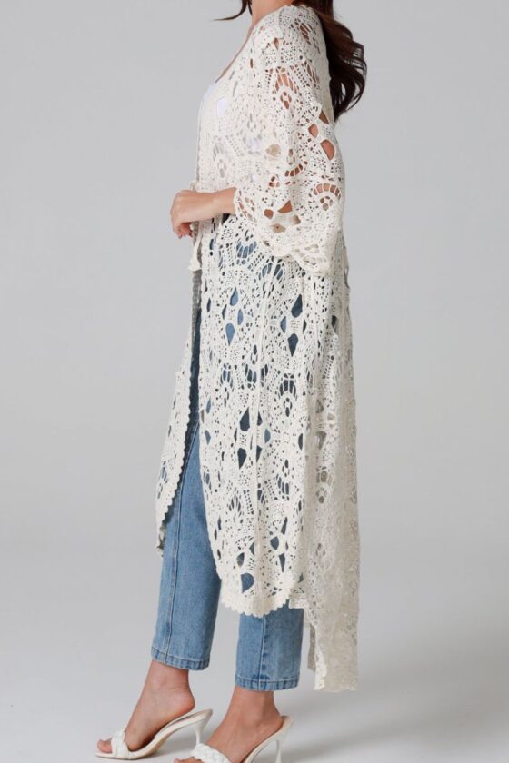 Boho Crochet Duster Jacket Natural - Image 2