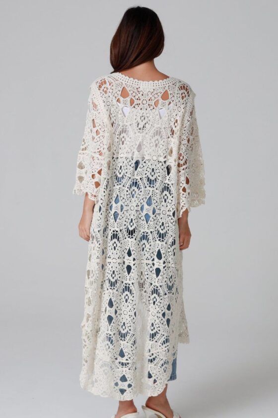 Boho Crochet Duster Jacket Natural - Image 3