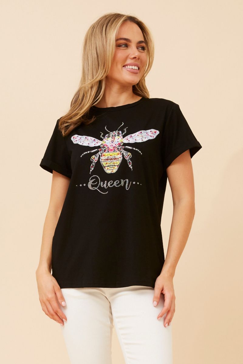 Queen Bee Beaded Tee Black