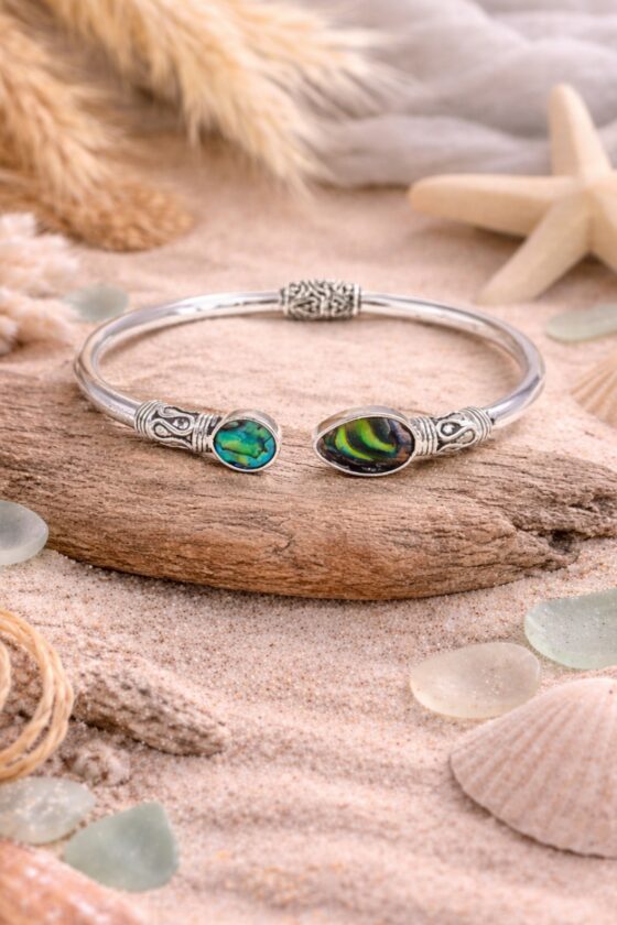 Ocean Aura Adjustable Silver Bangle