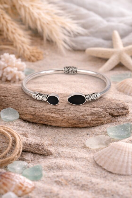 Ocean Aura Adjustable Silver Bangle – Midnight