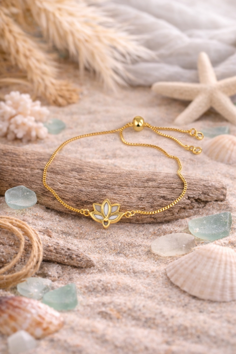 Golden Serenity Lotus Gold Plated Adjustable Bracelet