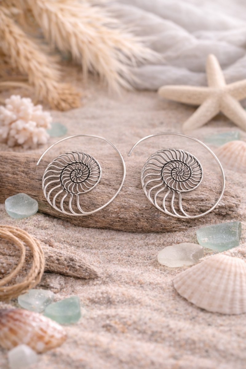 Silver Ocean Spiral Earrings - Image 2
