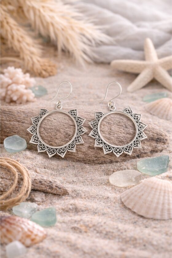 Silver Sunburst Halo Earrings