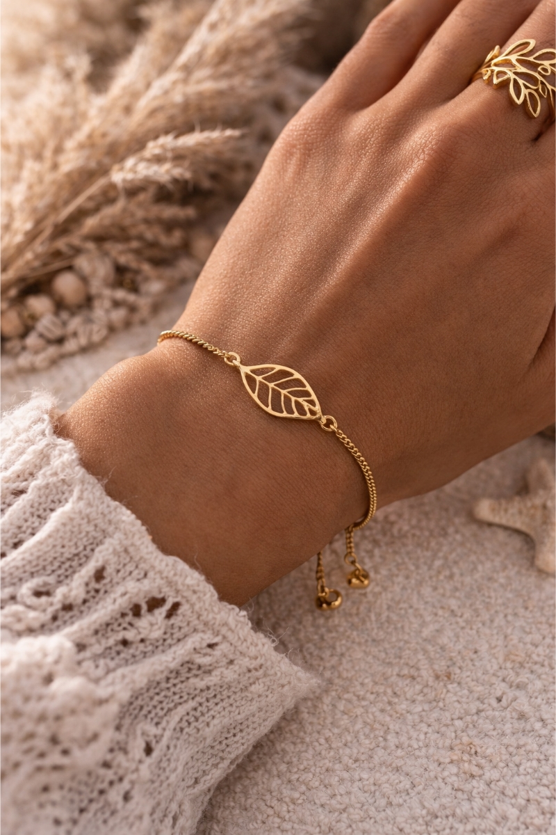 Golden Whisper Leaf Adjustable Bracelet