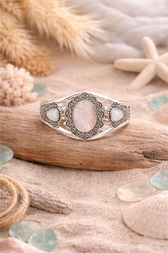 Celestial Tide Adjustable Cuff Bangle – Pearl Mist